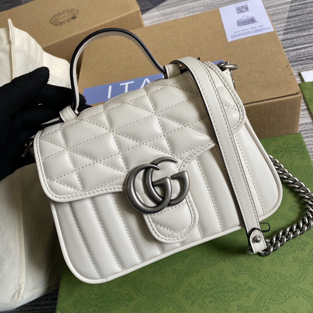 Gucci GG Marmont Mini Top Handle Bag Shoulder Bag 583571 White